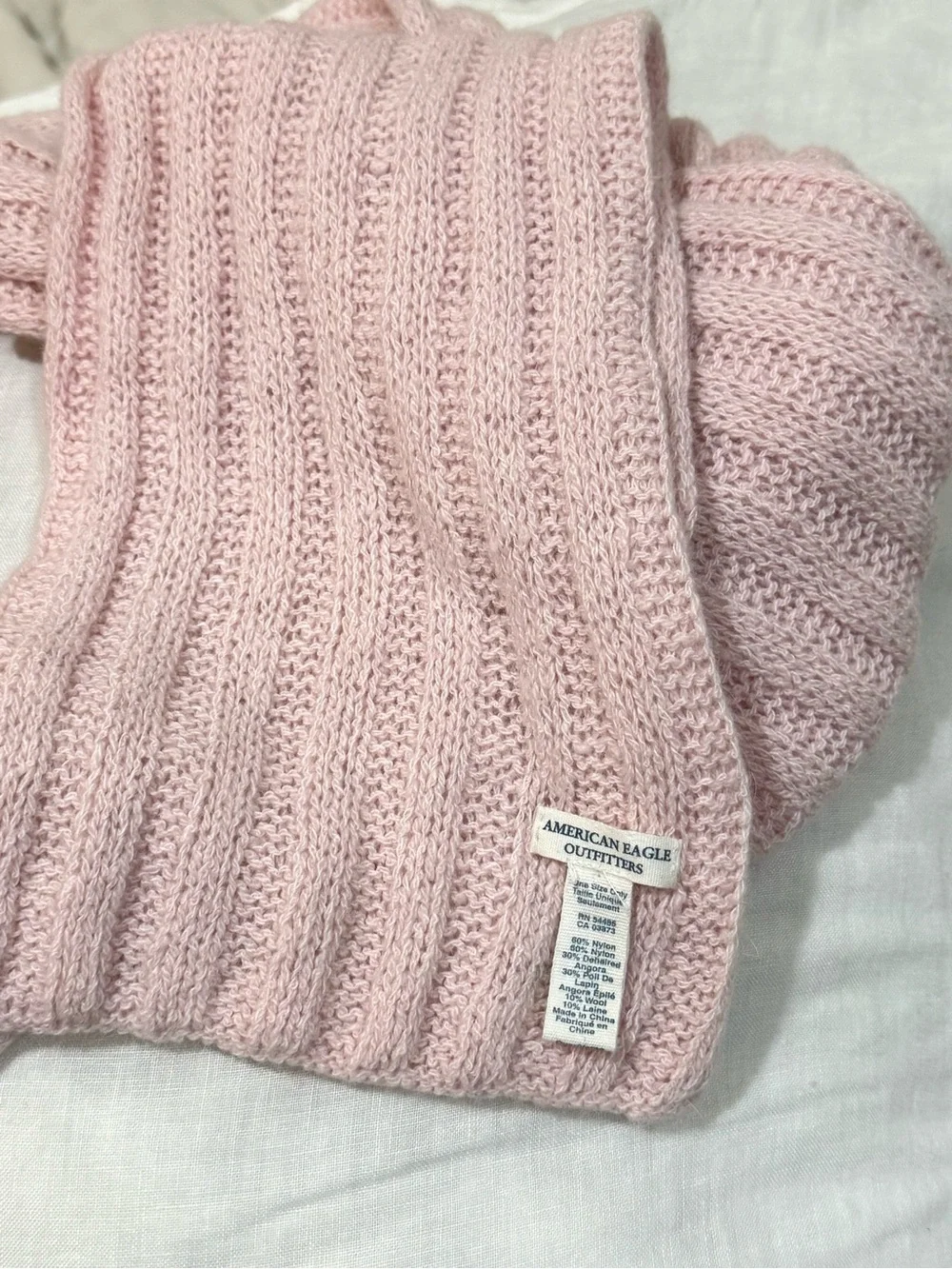 American Eagle Outfitters Angora Wool Blend Blush Pink Ribbed Knit Scarf
